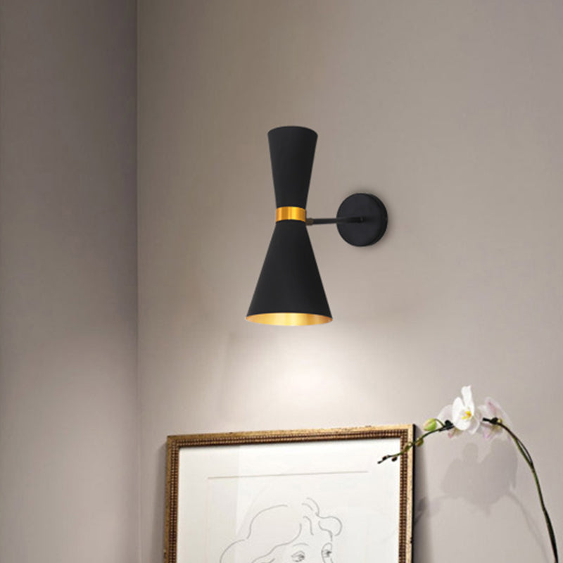 Modern Metal Flare Sconce With 2 Bulbs For Bedroom Wall Mount In Black