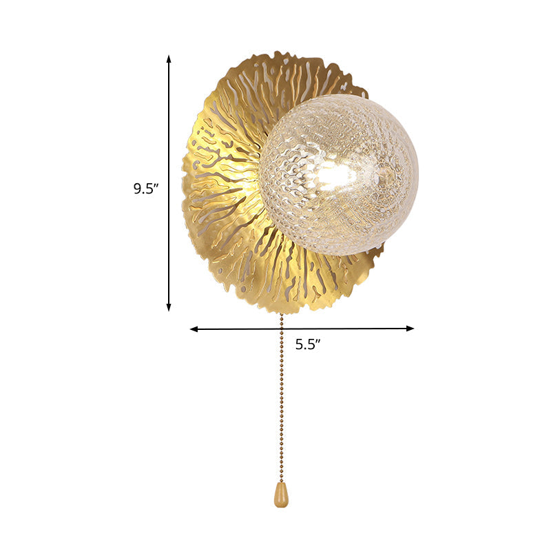 Modernist Gold Sphere Metal Wall Light - Dimple Glass Led Fixture