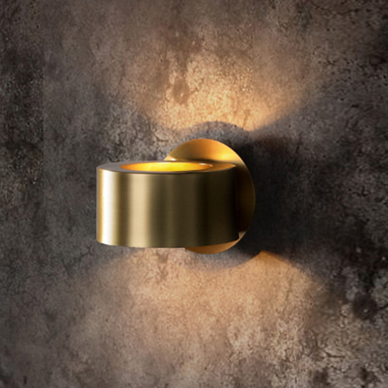 Brass Drum Wall Sconce: Modern 1-Head Metal Bedroom Light