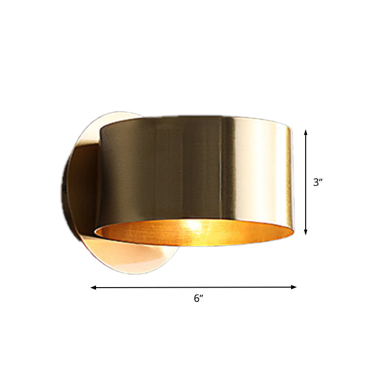 Brass Drum Wall Sconce: Modern 1-Head Metal Bedroom Light