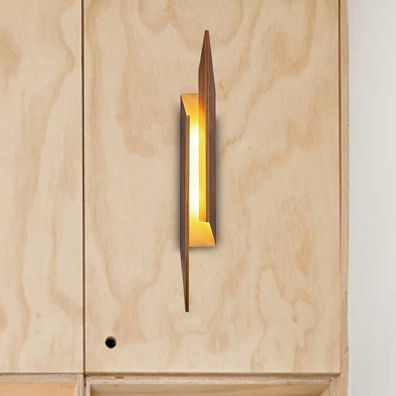 Modern Brown Wall Sconce With Led Light & Geometric Metal Shade For Living Room