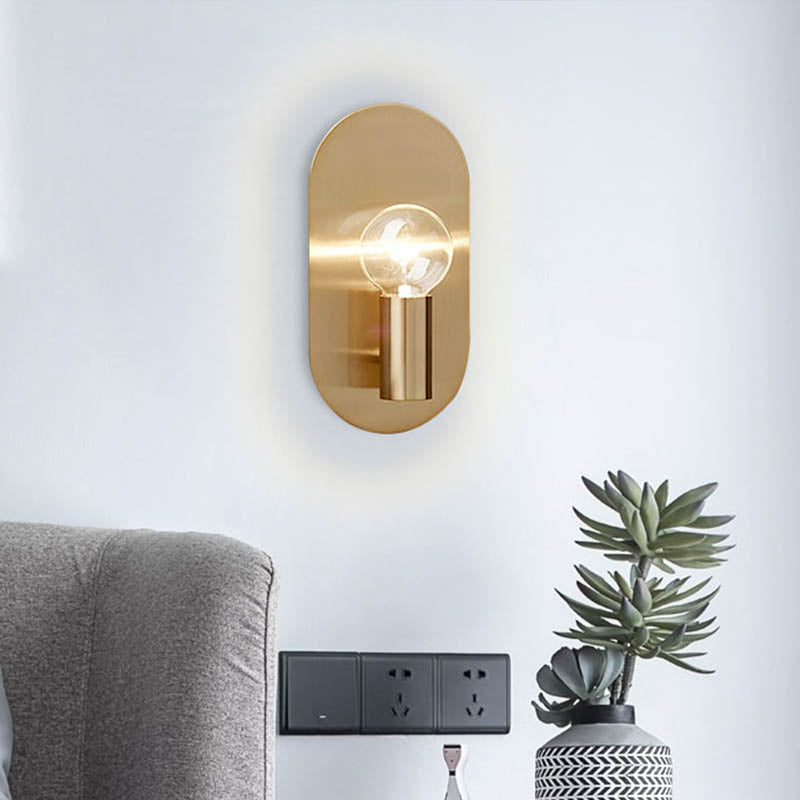 Contemporary Gold Wall Mounted Bedroom Sconce Light With Bare Bulb Metal Shade