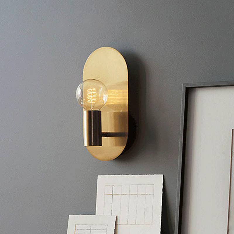 Contemporary Gold Wall Mounted Bedroom Sconce Light With Bare Bulb Metal Shade