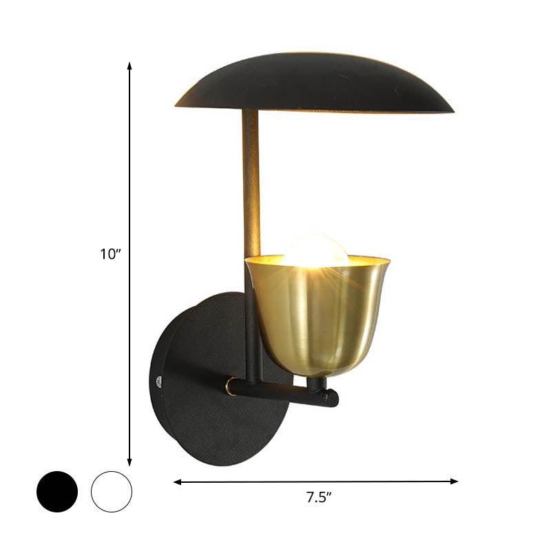 Gold And Black/White Bell Metal Sconce: Contemporary 1-Light Wall Lamp For Bedroom