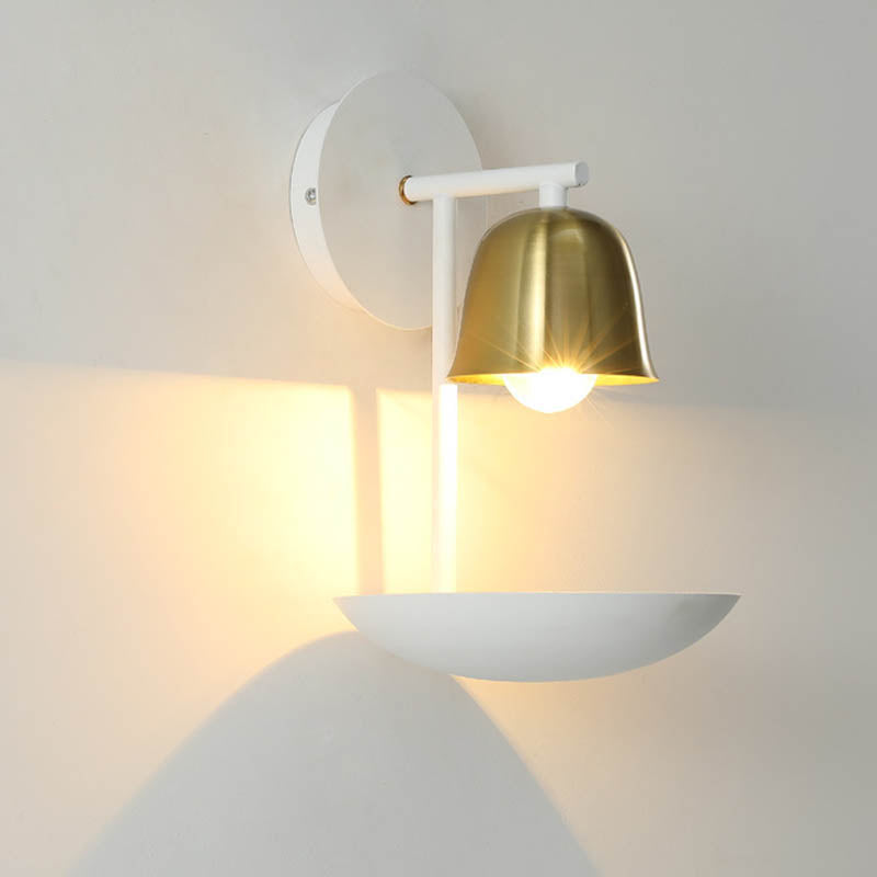 Gold And Black/White Bell Metal Sconce: Contemporary 1-Light Wall Lamp For Bedroom White-Gold