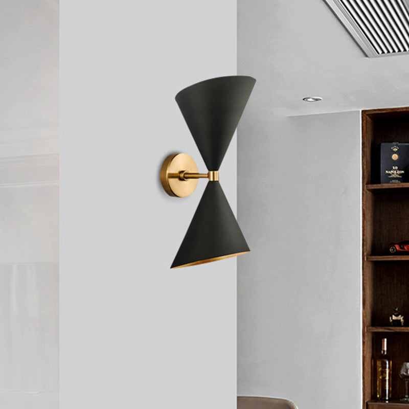 Minimalist Dual Cone Metal Wall Light With 2 Bulbs - Black