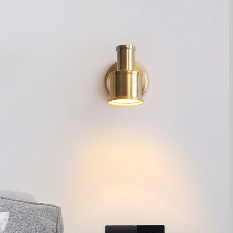 Contemporary Metal Cylinder Wall Sconce Lighting - Gold 1-Head Light For Bedroom