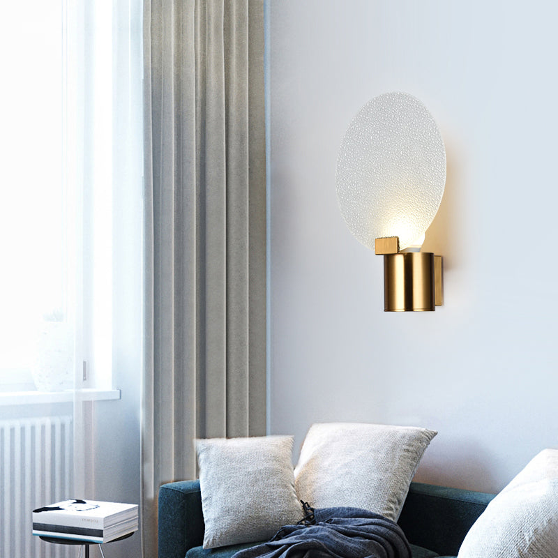 Contemporary Led Wall Mounted Lamp - Gold Round Design With Bubble Glass Shade