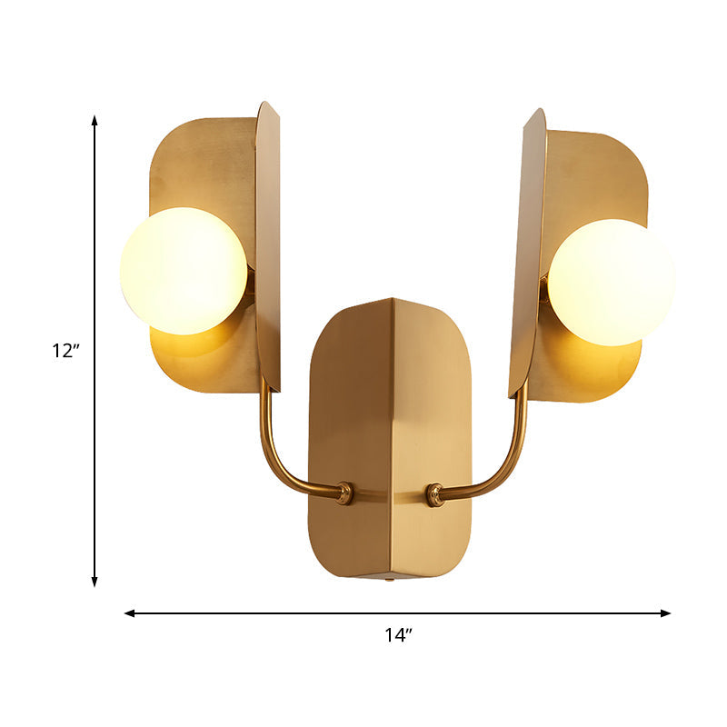 Modern Gold Globe Wall Sconce Light - 2-Light Led Metal Mount Lamp For Living Room