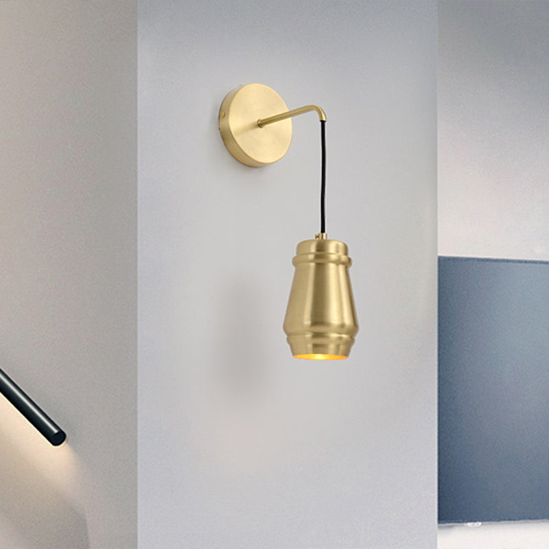 Modern Brass Bedroom Wall Sconce With Urn-Shaped Metal Shade