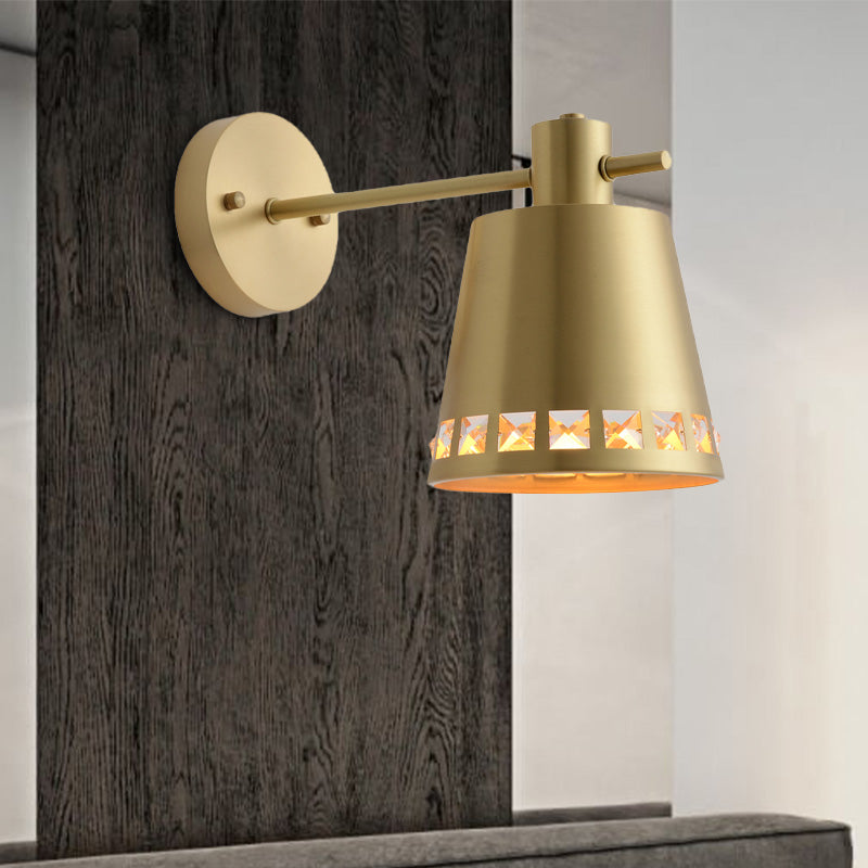 Modern Brass Wall Sconce With Barrel Shade 1 Bulb Bathroom Lamp
