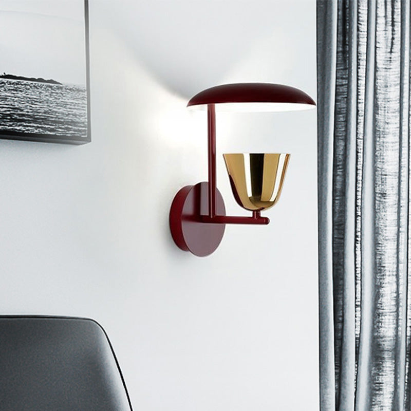 Modern Red Dome Wall Sconce Lighting Fixture - Metal 1-Head For Bedroom