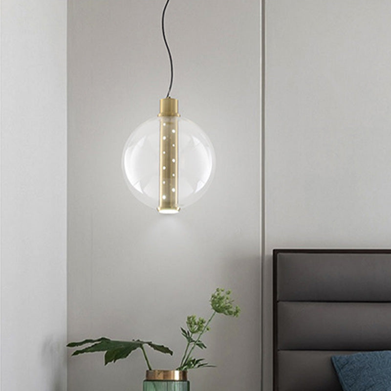 Globe Clear Glass Pendant Light - Minimalist Gold LED Lamp for Bedroom