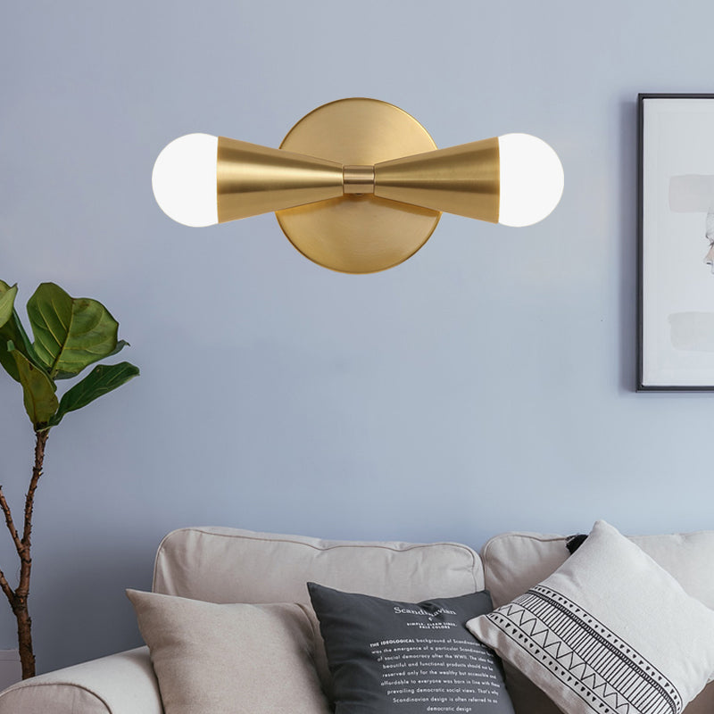 Modern Metal Sconce Light Fixture With Flared Design - Ideal For Living Room Brass Finish 2 Lights