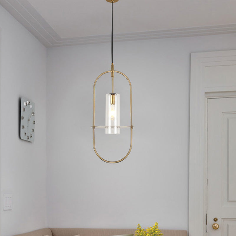 Modern Gold Metal Cylinder Hanging Light Fixture - 1 Light Ceiling Pendant for Living Room
