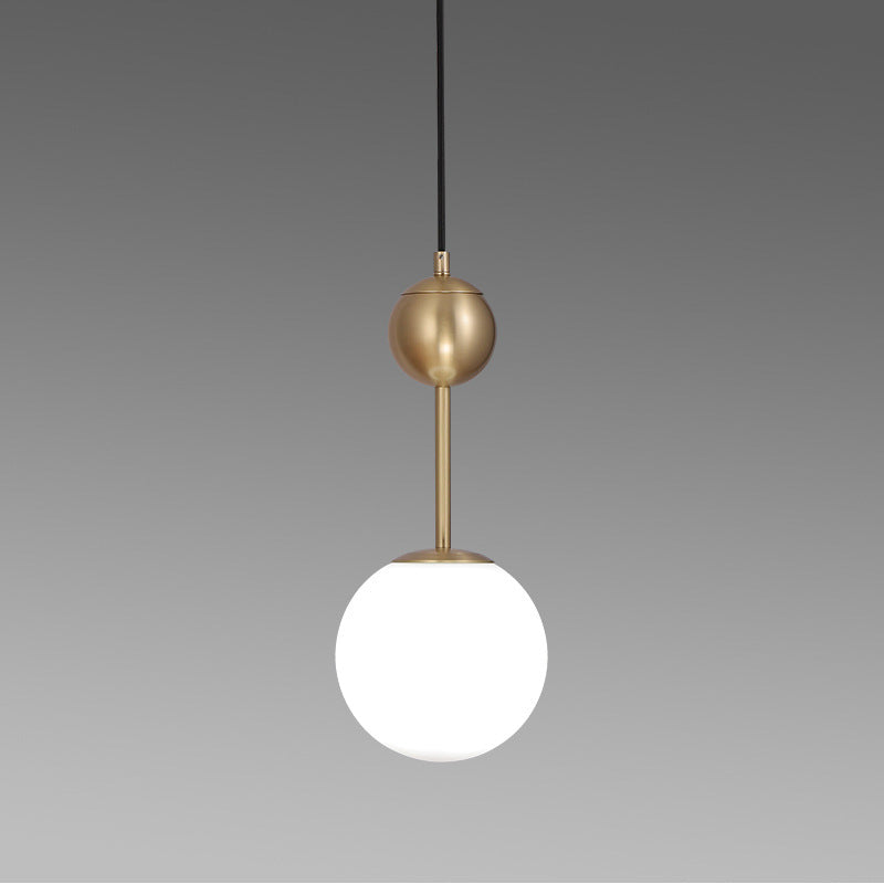 Simple Brass Hanging Pendant: Bedroom Suspension Light With Milk Glass Shade