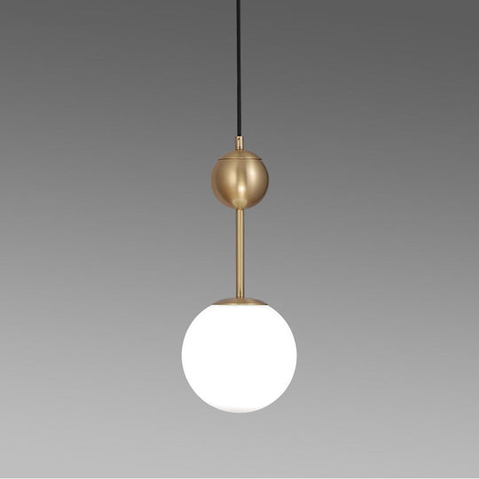 Simple Brass Hanging Pendant: Bedroom Suspension Light With Milk Glass Shade