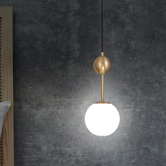 Simple Brass Hanging Pendant: Bedroom Suspension Light With Milk Glass Shade