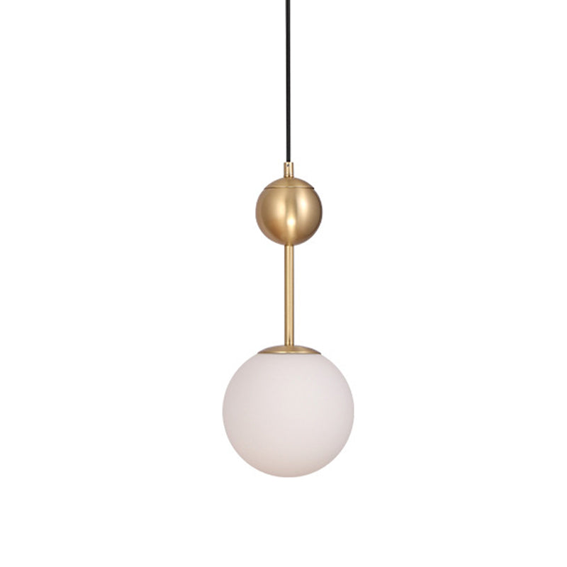 Simple Brass Hanging Pendant: Bedroom Suspension Light With Milk Glass Shade