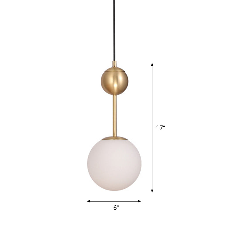 Simple Brass Bedroom Pendant Light with Milk Glass Shade