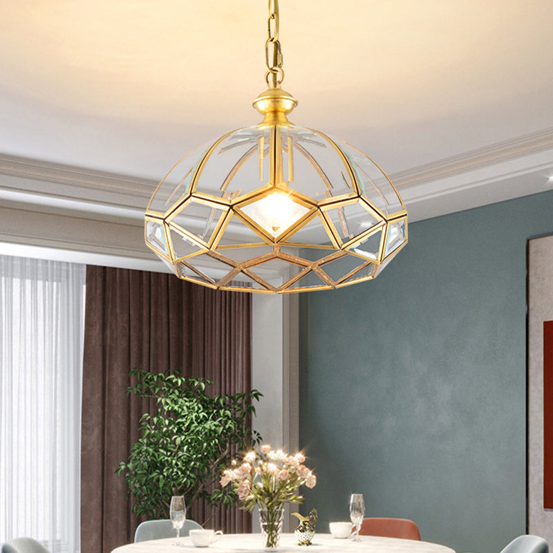 Modern Gold Multifaceted Drop Pendant Lamp - Clear Glass Ceiling Light For Dining Room