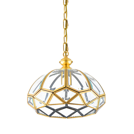 Modern Gold Clear Glass Ceiling Pendant - Multifaceted 1-Light Drop Lamp, Ideal for Dining Room