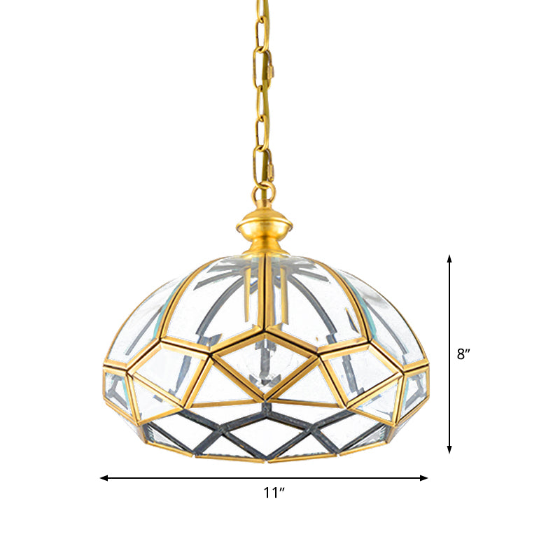 Modern Gold Clear Glass Ceiling Pendant - Multifaceted 1-Light Drop Lamp, Ideal for Dining Room