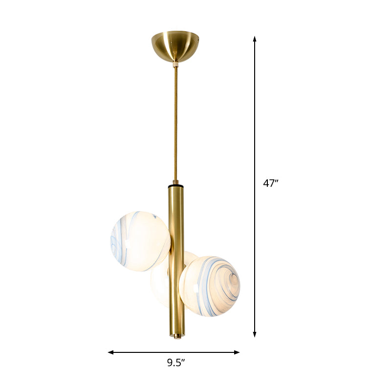 Minimalist 3-Head Brass Chandelier With Led Pendant Lighting & Frosted Glass Shade