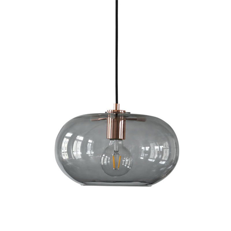 Smoke Gray Glass Oval Pendant Ceiling Light For Bedroom With Simplicity Design And 1 Bulb