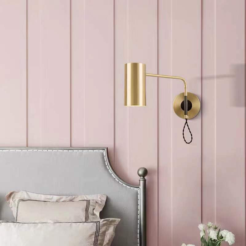 Modern Black & Brass Wall Sconce With Metal Shade - Bedroom Light Fixture