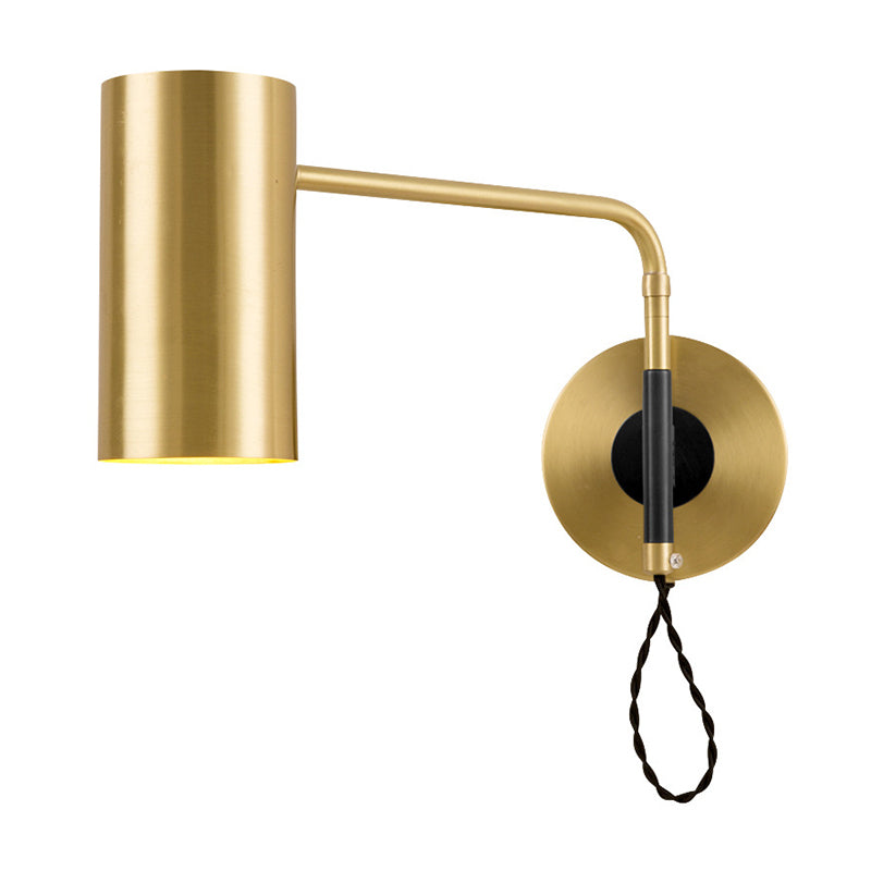 Modern Black & Brass Wall Sconce With Metal Shade - Bedroom Light Fixture