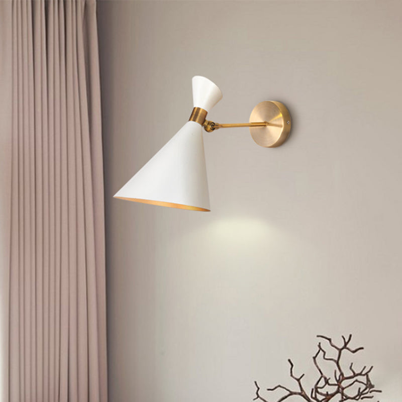 Modern 1-Head Restaurant Wall Sconce With Black/White Metal Shade White