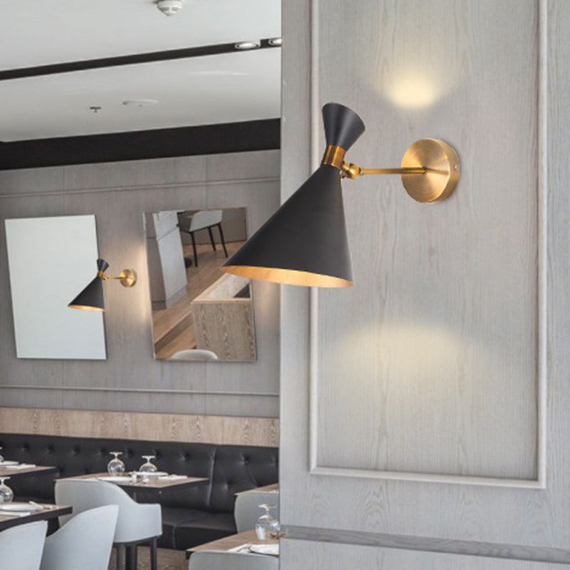 Modern 1-Head Restaurant Wall Sconce With Black/White Metal Shade