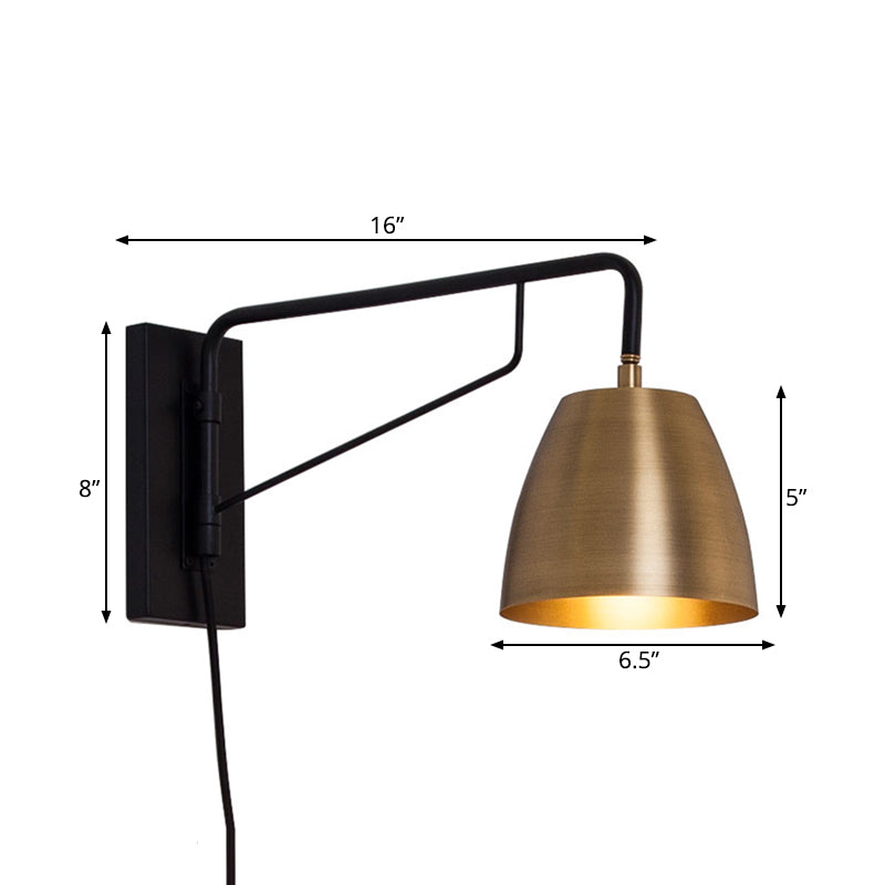 Contemporary Metal Dome Wall Sconce Light For Bedroom: Brass Finish 1 Bulb