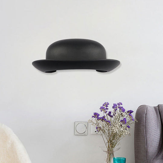 Modern Led Bedroom Sconce Light In Black With Hat Metal Shade Warm/Natural Lighting / Warm