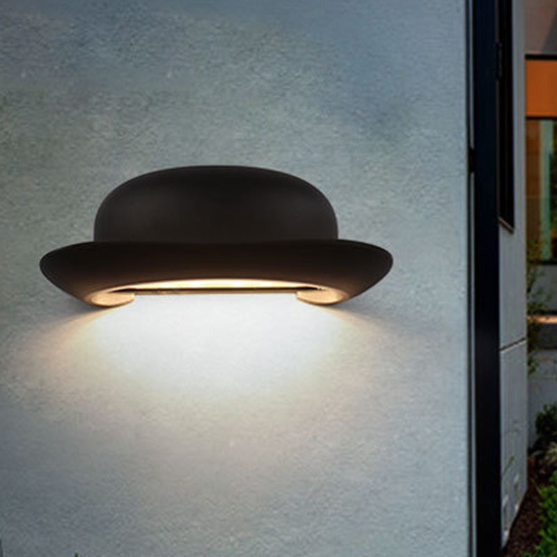 Modern Led Bedroom Sconce Light In Black With Hat Metal Shade Warm/Natural Lighting