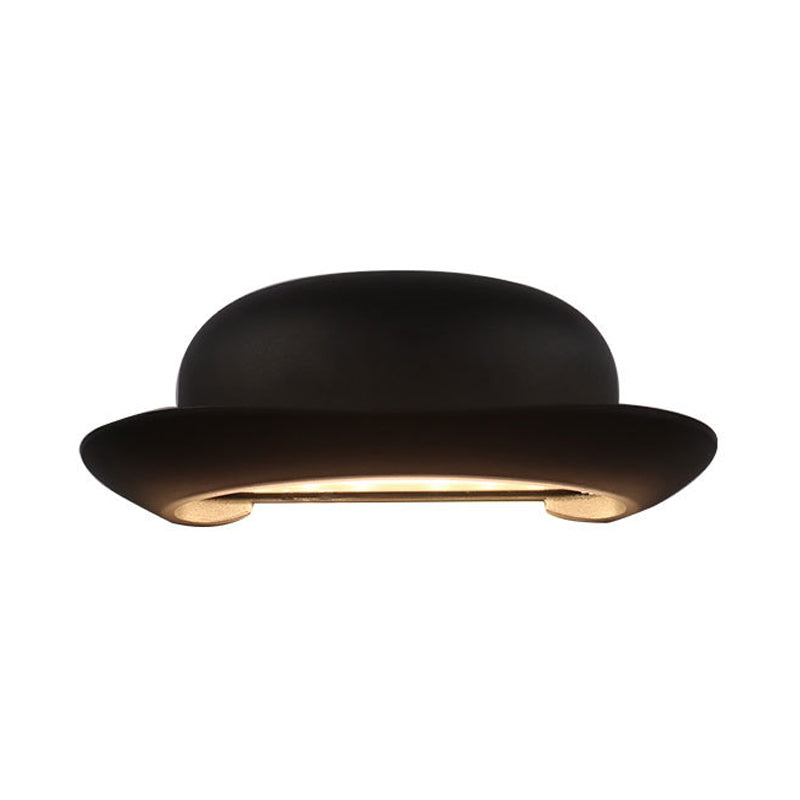 Modern Led Bedroom Sconce Light In Black With Hat Metal Shade Warm/Natural Lighting