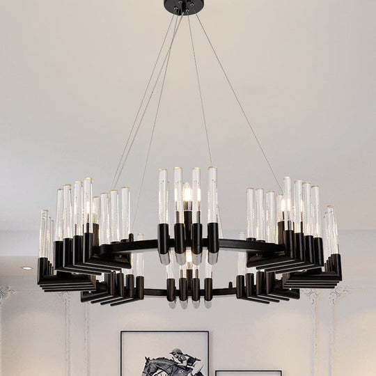 Contemporary Black Iron Chandelier - 6/8 Lights Crystal Tube Ceiling Light Fixture