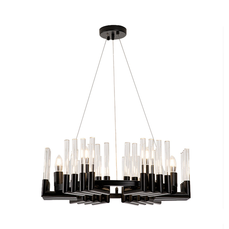 Contemporary Black Iron Chandelier - 6/8 Lights Crystal Tube Ceiling Light Fixture
