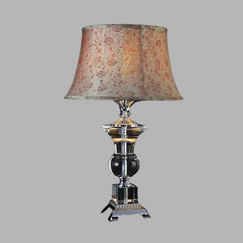 Countryside Beige Fabric Nightstand Lamp With Crystal Base - Cone Table Light (1 Light)