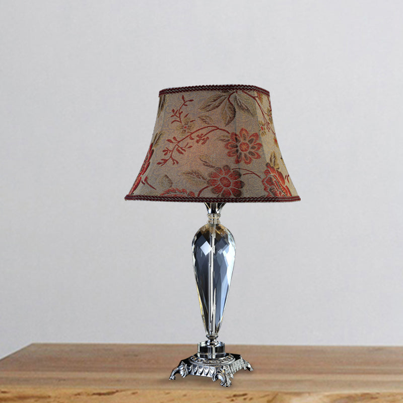 Rustic Single Bulb Night Table Lamp With Flower Design And K9 Crystal Accents In Beige