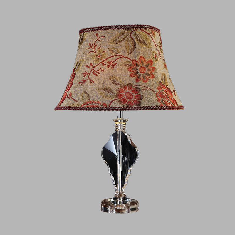 Beige Blossom Fabric Night Light Table Lamp - Rural Style With Crystal Base