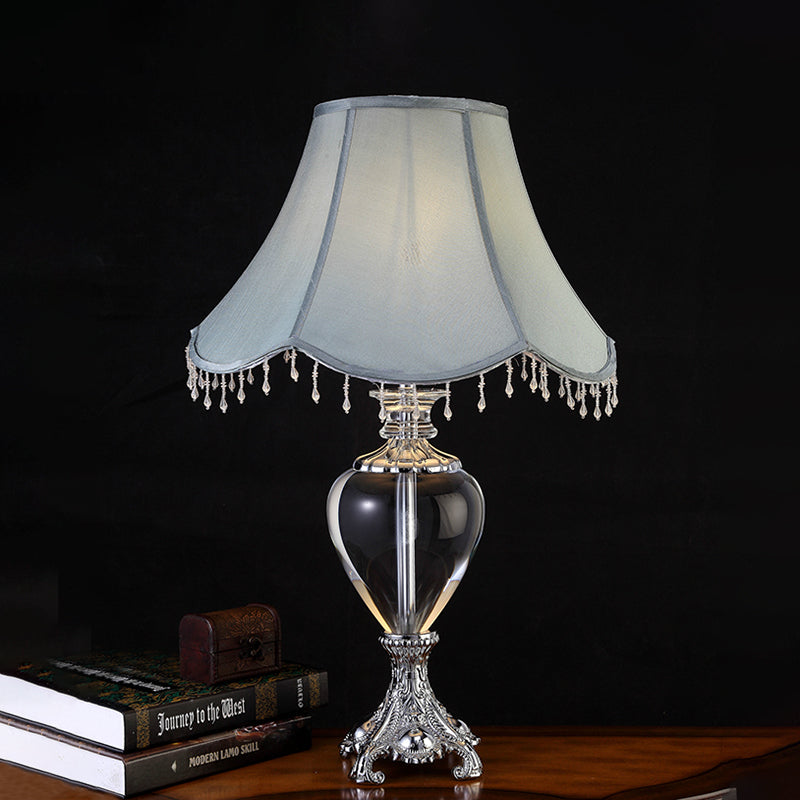 Grey Traditional Single Head Night Table Lamp With K9 Crystal Nightstand Light - Ideal For Living