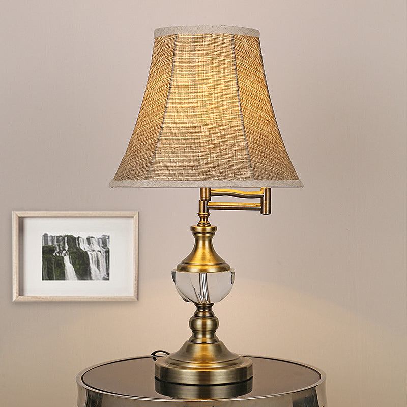 Traditional Style Nightstand Light - Beige/Light Brown Crystal Bell Lamp For Bedroom