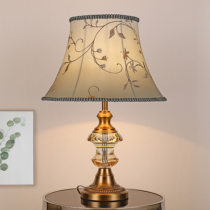 Minimalist Crystal Tapered Nightstand Lamp 1-Light Beige Bedroom Night Light With Base