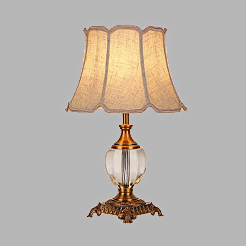 Rustic Paneled Bell Table Lamp - Crystal Nightstand Light In Beige For Bedroom