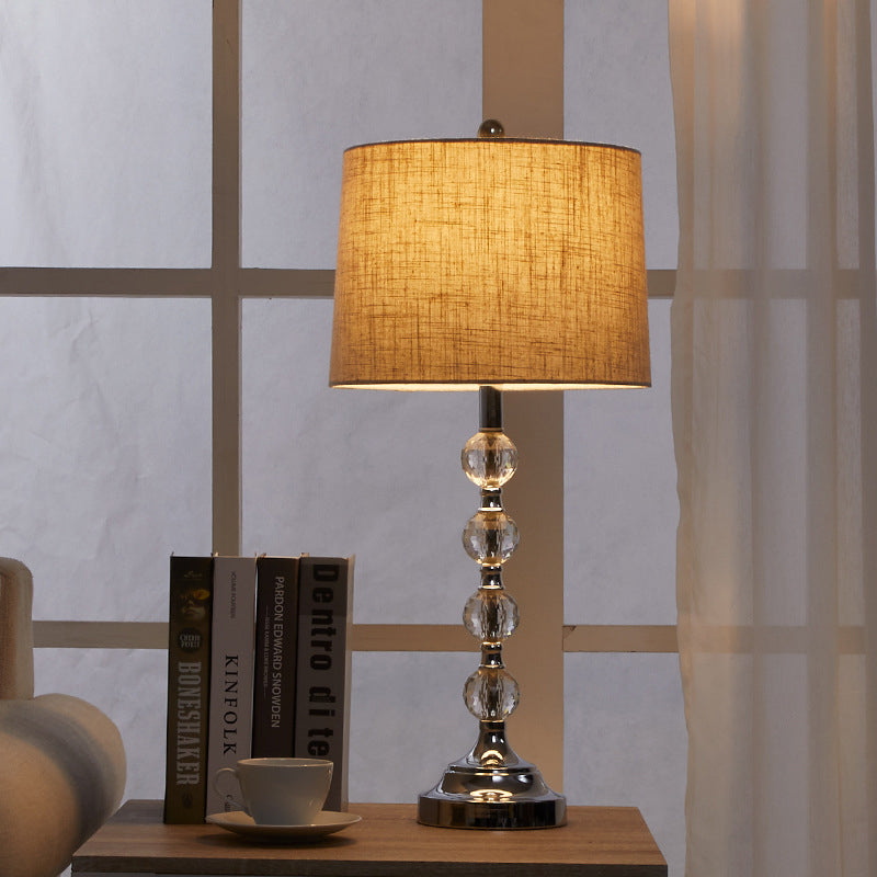 Drum Night Light Table Lamp In White/Brown/Blue With Crystal Ball For Living Room