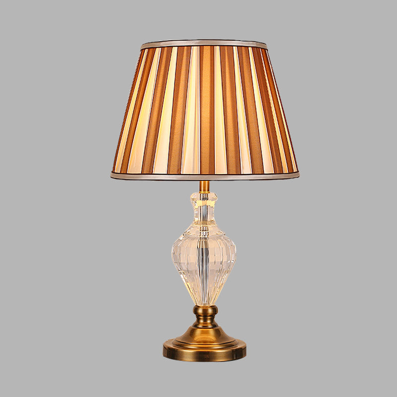 Simple Brown Crystal Nightstand Lamp With Conical Fabric Shade - Ideal For Bedroom Lighting