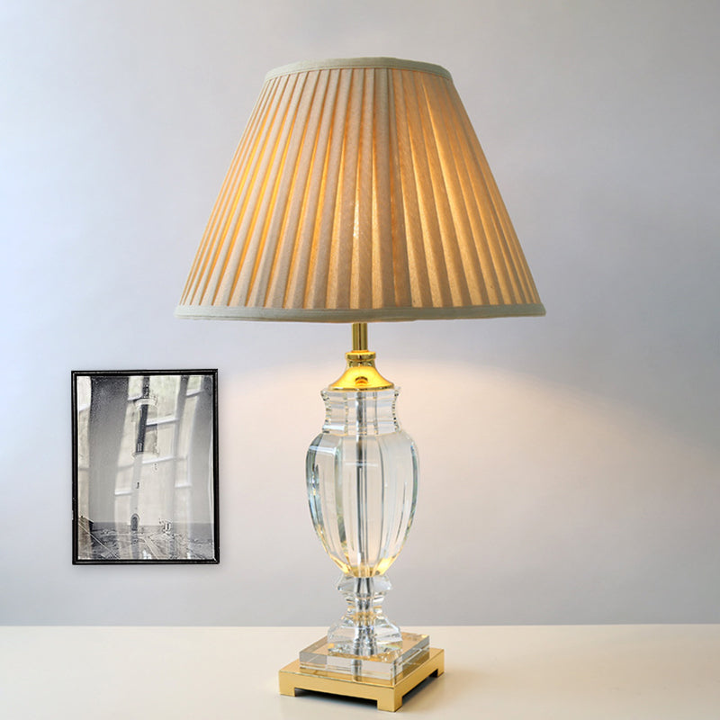 Rustic Stylish Tapered Table Lamp: Beige Nightstand Light With Crystal Accent