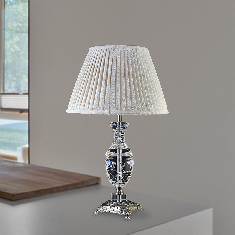 Rustic Beige Nightstand Lamp - Single Light Urn-Shaped For Living Room